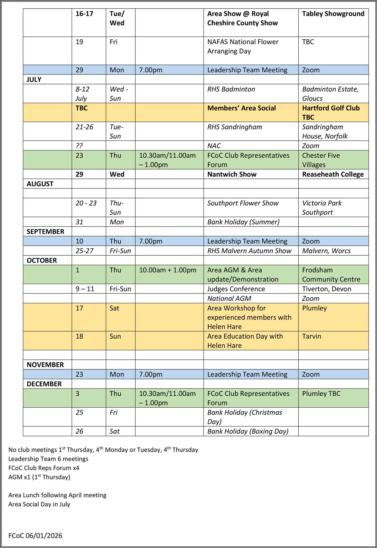 Flower School of Cheshire Meetings and diary of events page 2