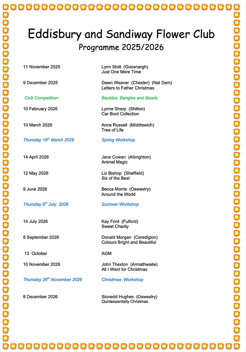Eddisbury and Sandiway Flower Club 2026 - 2026 programme