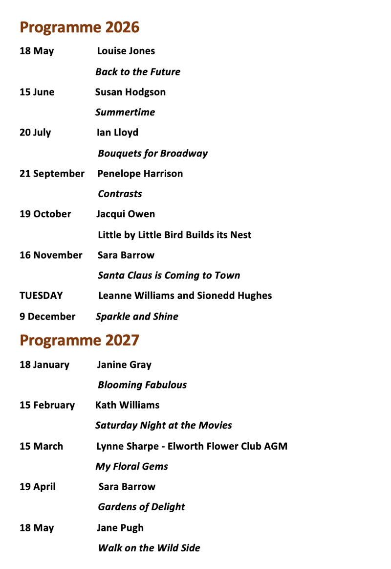 Elworth Flower Club 2025 - 2026 Programme