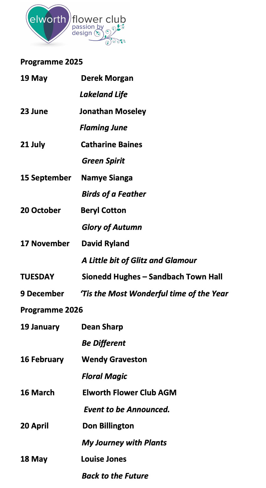 Elworth Flower Club 2025 - 2026 Programme