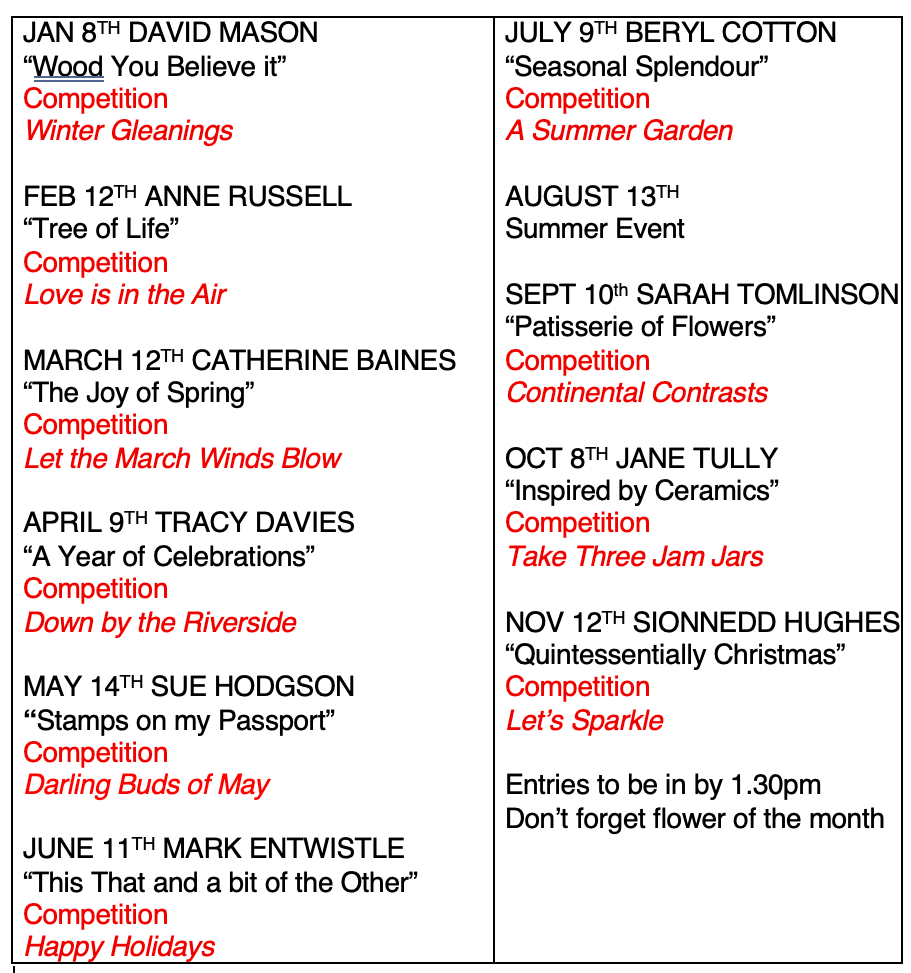 Goostrey Flower Club 2026 Programme Image