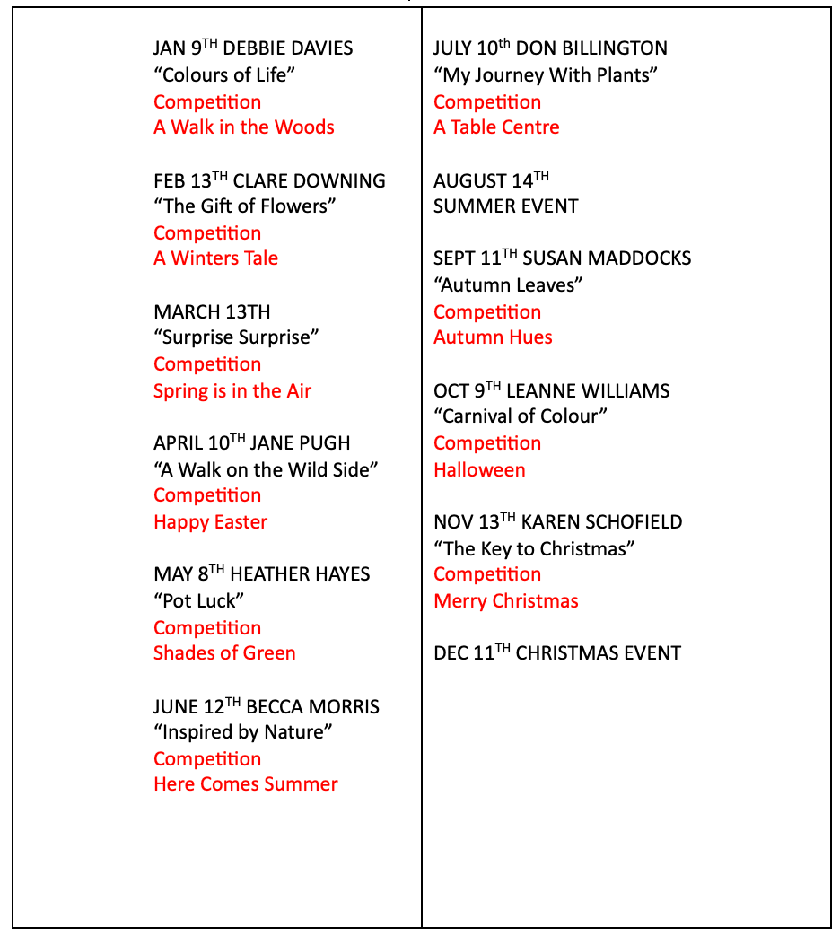 Goostrey Flower Club's 2025 Programme