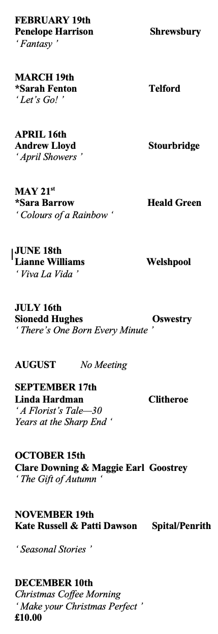 Neston Flower Society 2025 programme