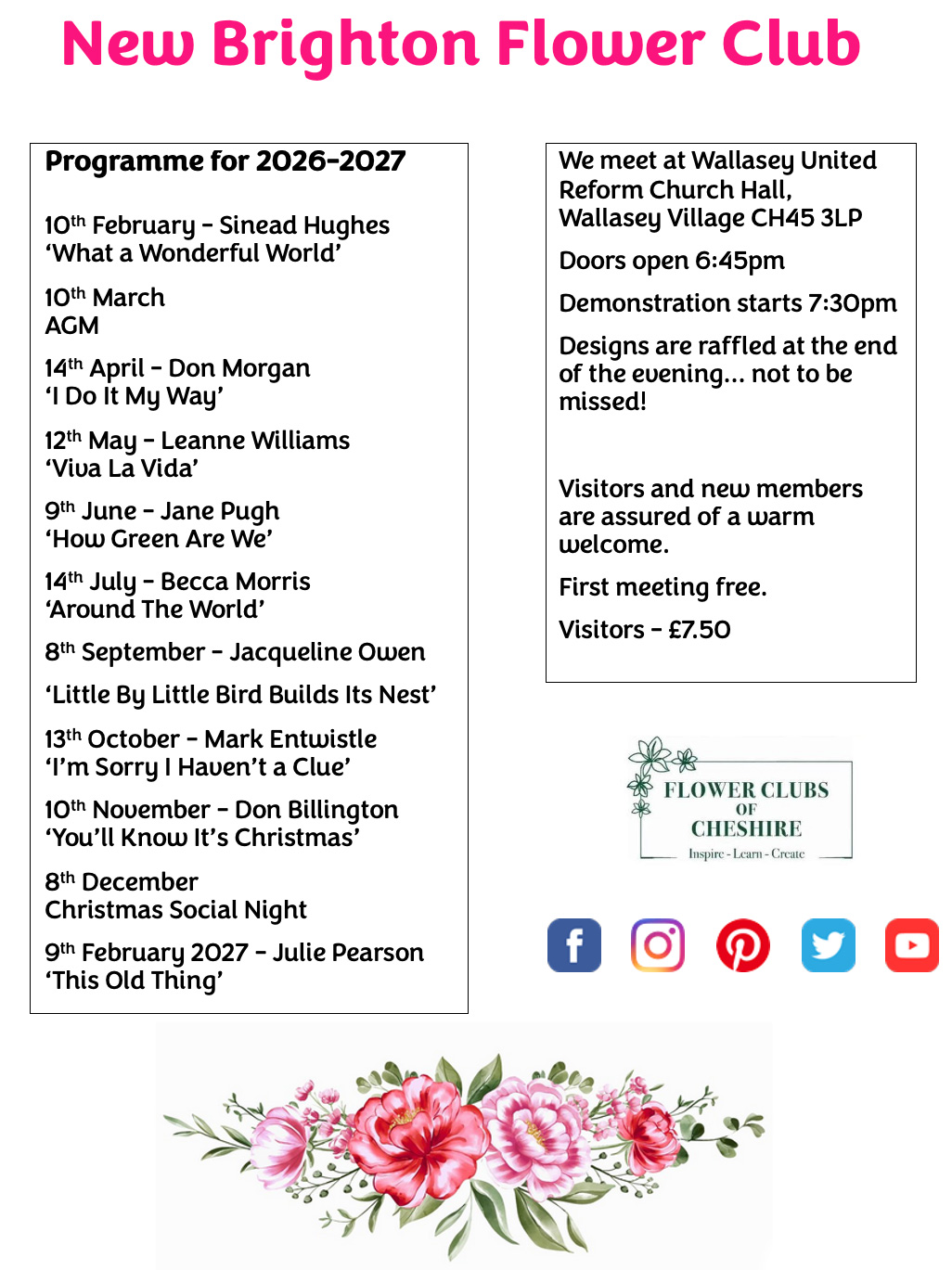New Brighton Flower Club 2026 to 2027 programme