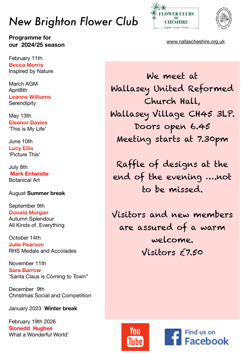 New Brighton Flower Arrangement Society's -  2024 Programme