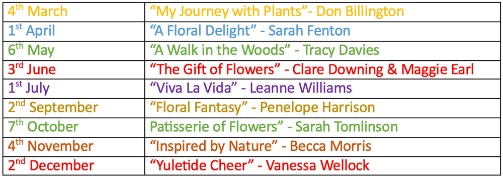 Prestbury Flower Club 2026 Programme