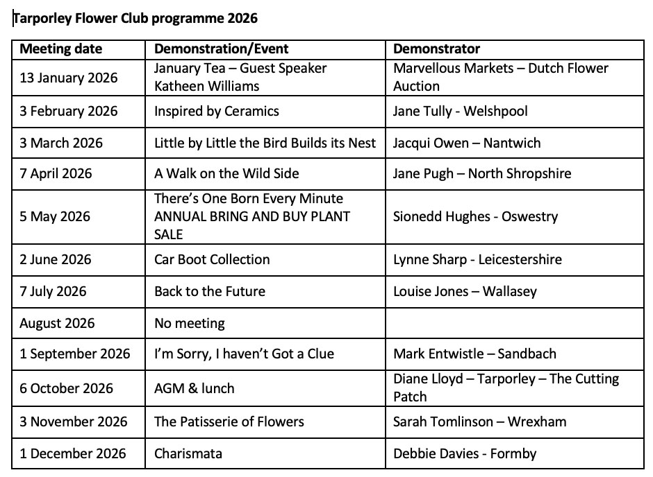 Tarporley Flower Club Programme