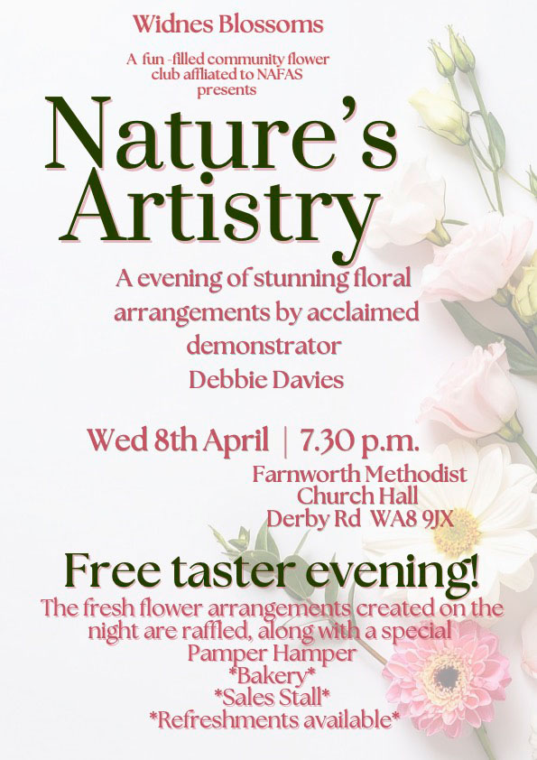 Widness Flower Club Nature's Artistry taster session with brilliant demonstrator Debbie Davies poster